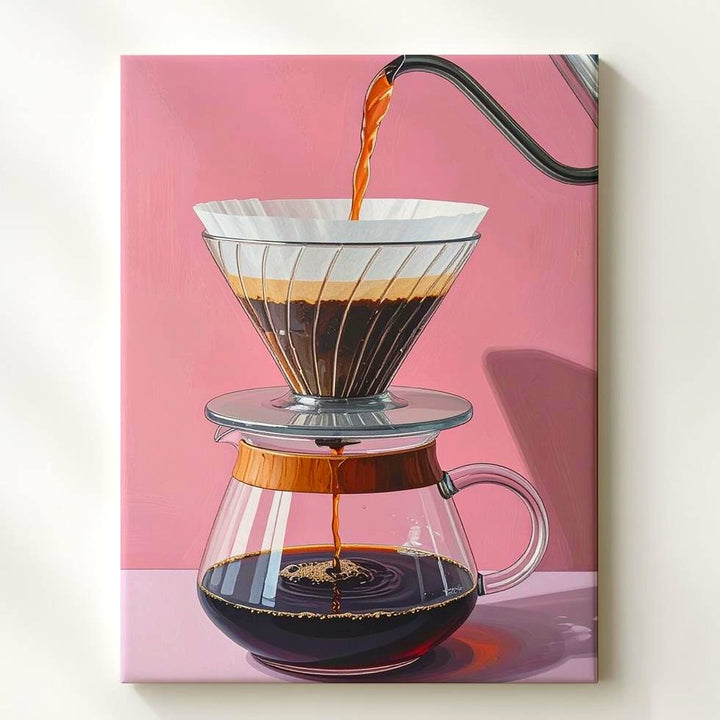 Pour-Over Coffee Brewing Canvas – Hyper-Stylized Digital Art with Glass Carafe - Gifitto