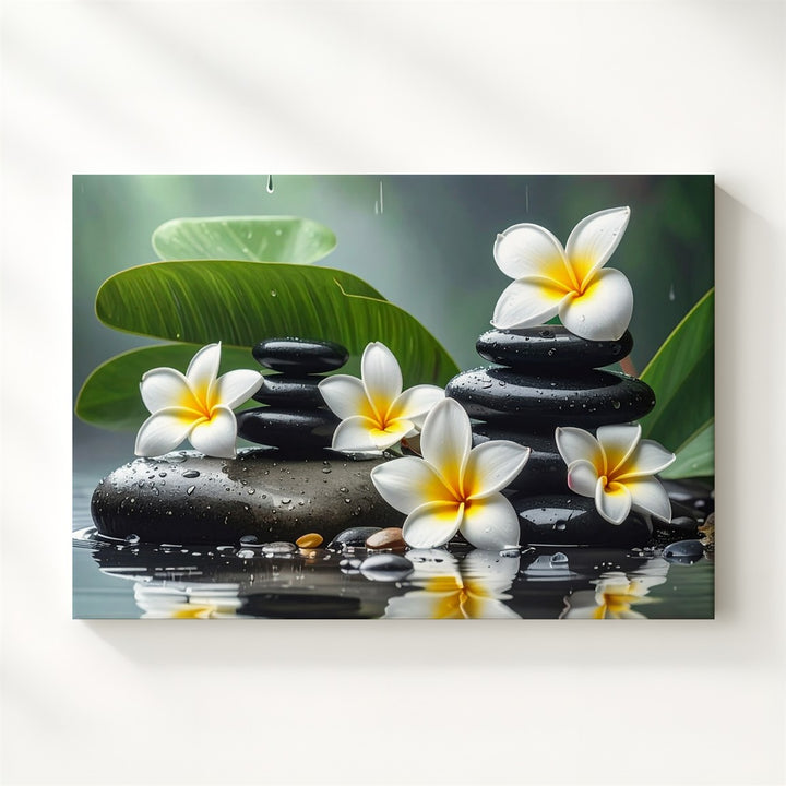 Zen Spa Stones Canvas – Wellness Art with Plumeria, Reflection & Calm Energy - Gifitto