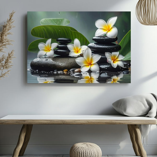Zen Spa Stones Canvas – Wellness Art with Plumeria, Reflection & Calm Energy - Gifitto