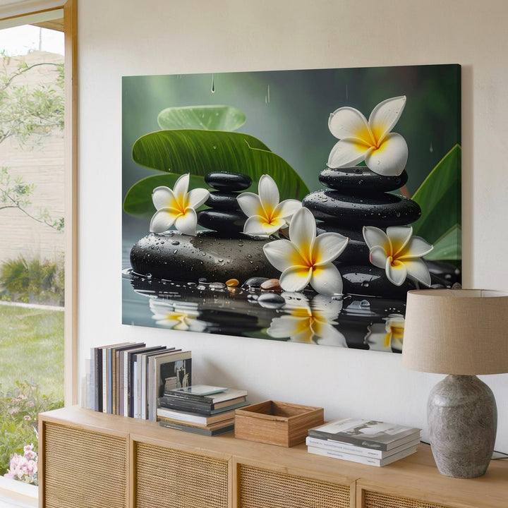 Zen Spa Stones Canvas – Wellness Art with Plumeria, Reflection & Calm Energy - Gifitto