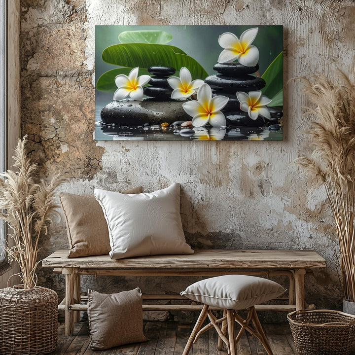 Zen Spa Stones Canvas – Wellness Art with Plumeria, Reflection & Calm Energy - Gifitto