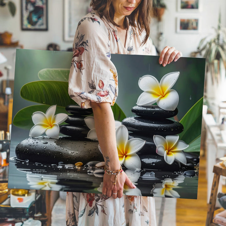 Zen Spa Stones Canvas – Wellness Art with Plumeria, Reflection & Calm Energy - Gifitto