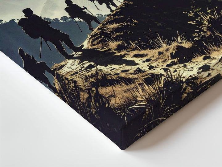 Epic Hiker Silhouette Canvas – Trekking Across Mountain Ridge at Sunrise/Sunset - Gifitto