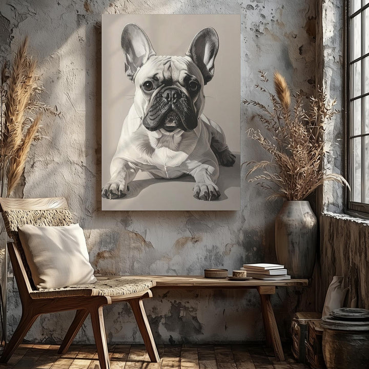 French Bulldog Sketch Canvas – Charismatic Sepia-Toned Dog Portrait - Gifitto