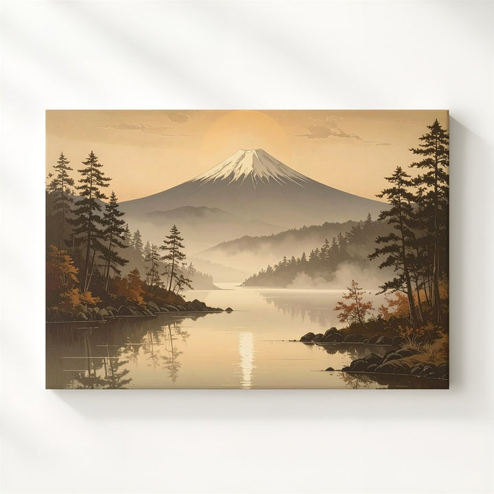 Morning Stillness Canvas – Misty Mountain Lake Landscape Inspired by Mount Fuji - Gifitto
