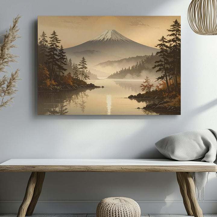Morning Stillness Canvas – Misty Mountain Lake Landscape Inspired by Mount Fuji - Gifitto