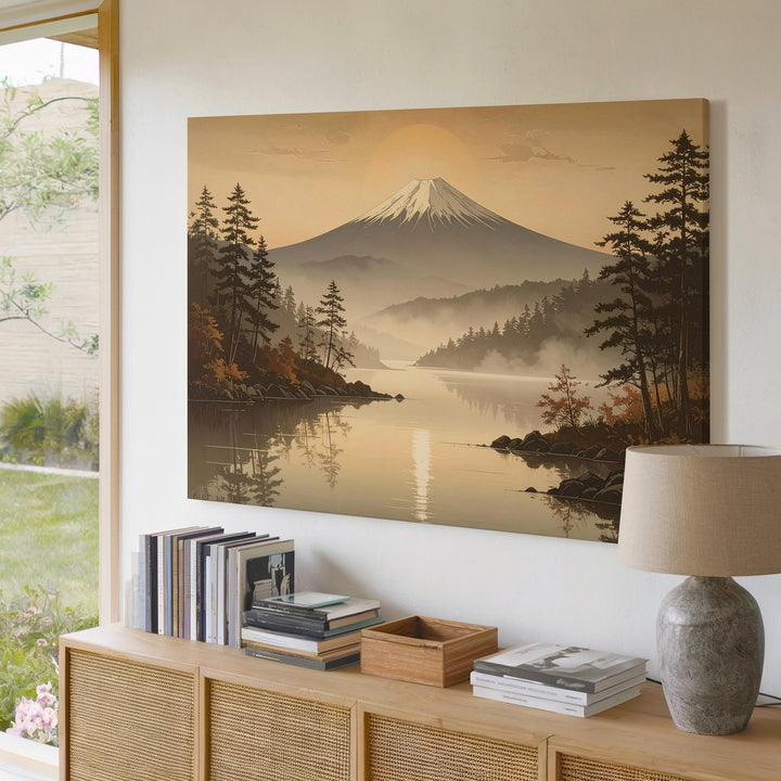 Morning Stillness Canvas – Misty Mountain Lake Landscape Inspired by Mount Fuji - Gifitto