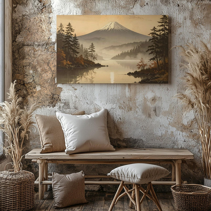 Morning Stillness Canvas – Misty Mountain Lake Landscape Inspired by Mount Fuji - Gifitto