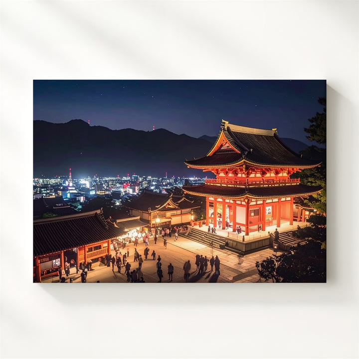 Temple & City Lights Canvas – Nighttime Contrast of Tradition and Modern Japan - Gifitto