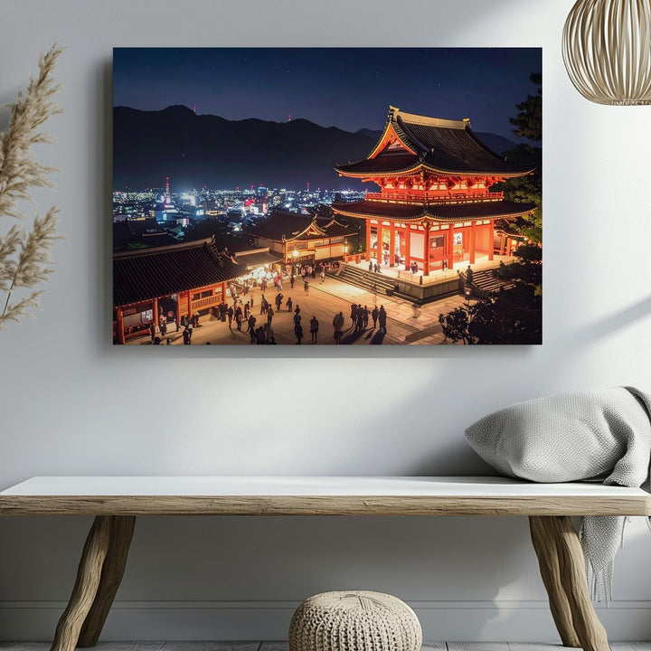Temple & City Lights Canvas – Nighttime Contrast of Tradition and Modern Japan - Gifitto