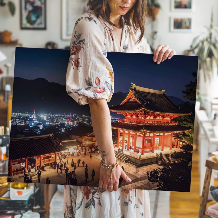 Temple & City Lights Canvas – Nighttime Contrast of Tradition and Modern Japan - Gifitto