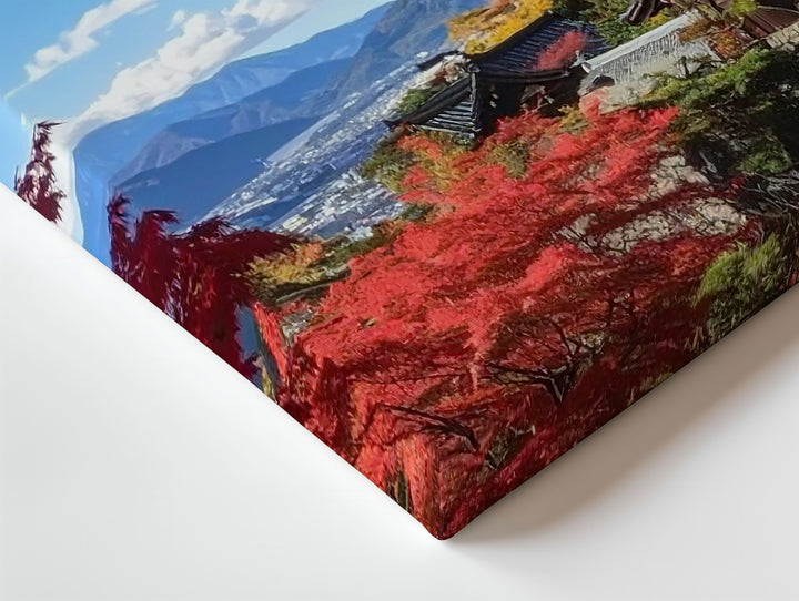 Autumn Temple in Japan Canvas – Red Maple Leaves & Pagoda Landscape Photography - Gifitto