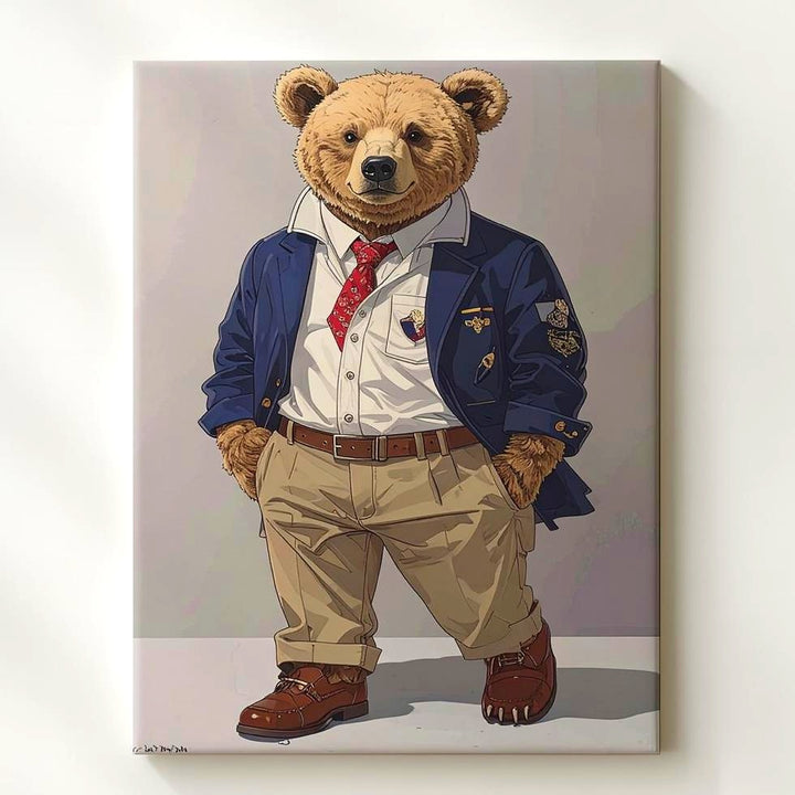 Dapper Teddy Bear Canvas – Whimsical Illustration in Preppy Human Clothing - Gifitto