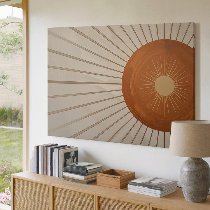 Bold Terracotta Sunburst Canvas – Modern Boho Nursery Wall Art - Gifitto