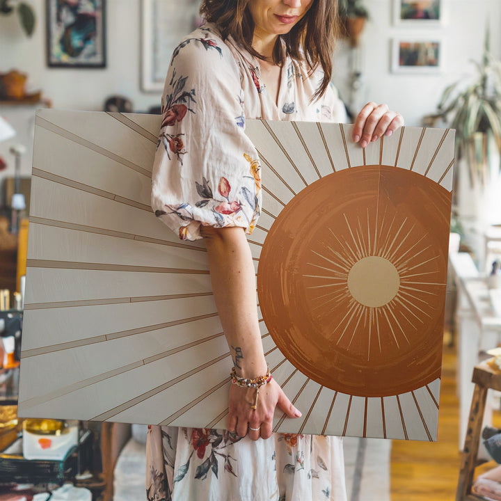 Bold Terracotta Sunburst Canvas – Modern Boho Nursery Wall Art - Gifitto