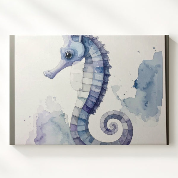 Baby Seahorse Watercolor Canvas – Soft Pastel Ocean Nursery Art