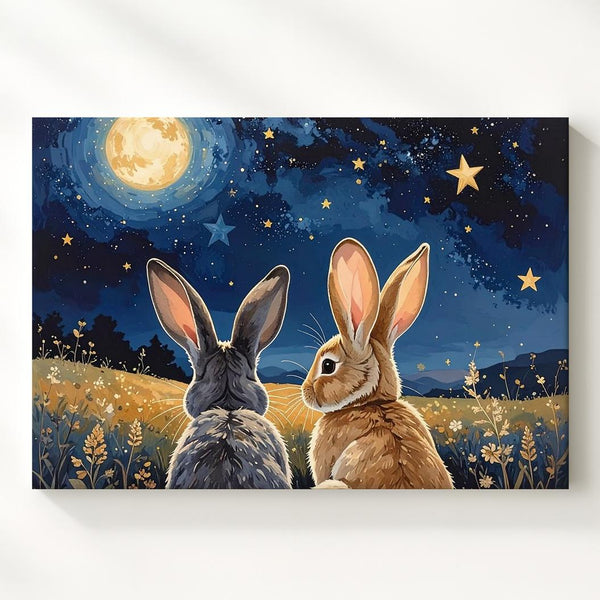 Starry Night Rabbit Canvas – Dreamy Spring Wall Art - Gifitto