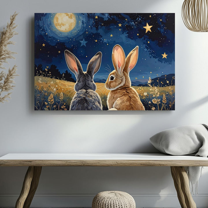 Starry Night Rabbit Canvas – Dreamy Spring Wall Art - Gifitto