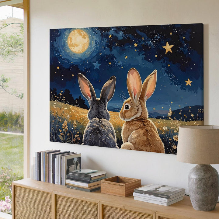 Starry Night Rabbit Canvas – Dreamy Spring Wall Art - Gifitto