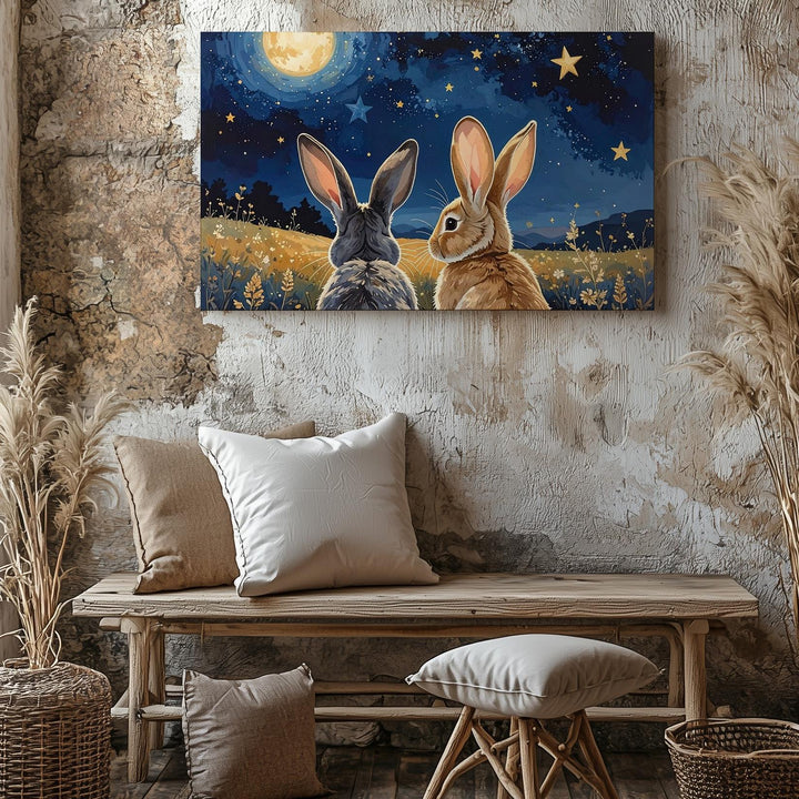 Starry Night Rabbit Canvas – Dreamy Spring Wall Art - Gifitto