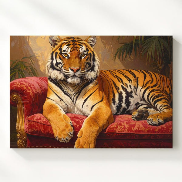 Regal Tiger on Red Velvet Canvas – Majestic Exotic Animal Portrait Wall Art - Gifitto