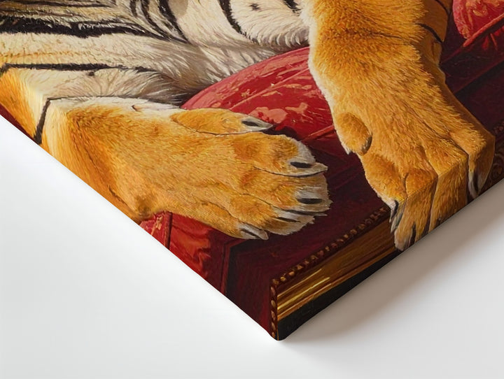 Regal Tiger on Red Velvet Canvas – Majestic Exotic Animal Portrait Wall Art - Gifitto