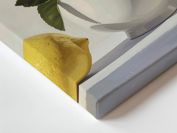 Minimal Lemon Still Life Canvas – Soft Yellow Fruit with White Bowl on Neutral Background - Gifitto