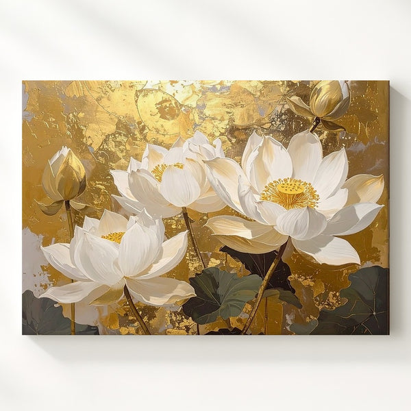 Golden Lotus Elegance Canvas – Refined Floral Wall Art with Sacred Calm - Gifitto