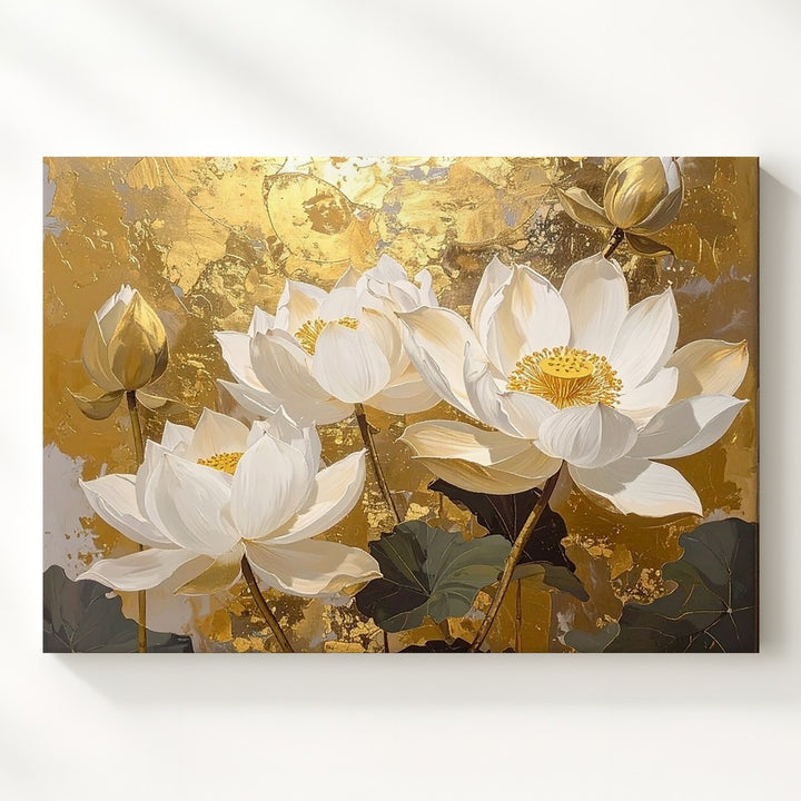 Golden Lotus Elegance Canvas – Refined Floral Wall Art with Sacred Calm - Gifitto