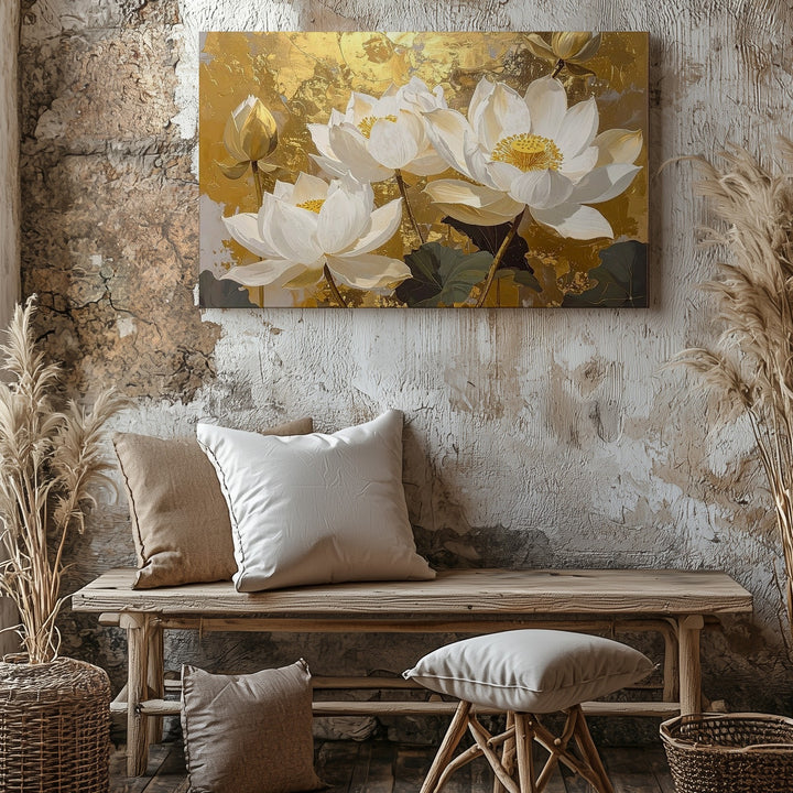 Golden Lotus Elegance Canvas – Refined Floral Wall Art with Sacred Calm - Gifitto