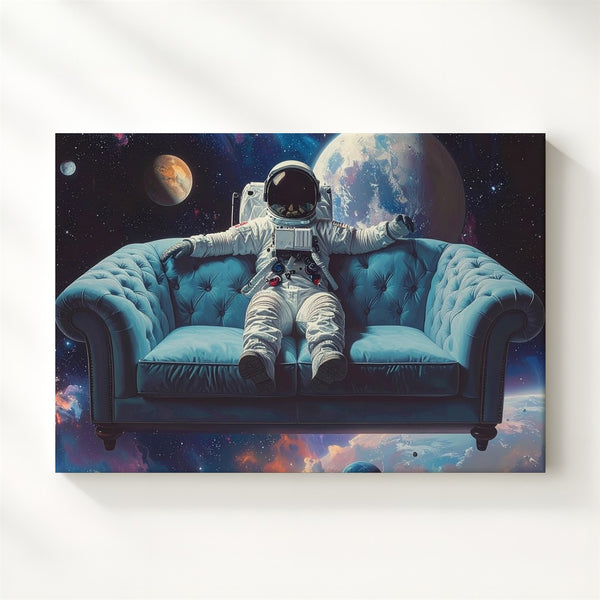 Cosmic Couch Canvas – Surreal Astronaut on Sofa Floating Through Space - Gifitto