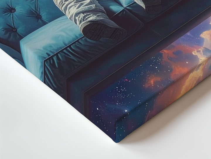 Cosmic Couch Canvas – Surreal Astronaut on Sofa Floating Through Space - Gifitto