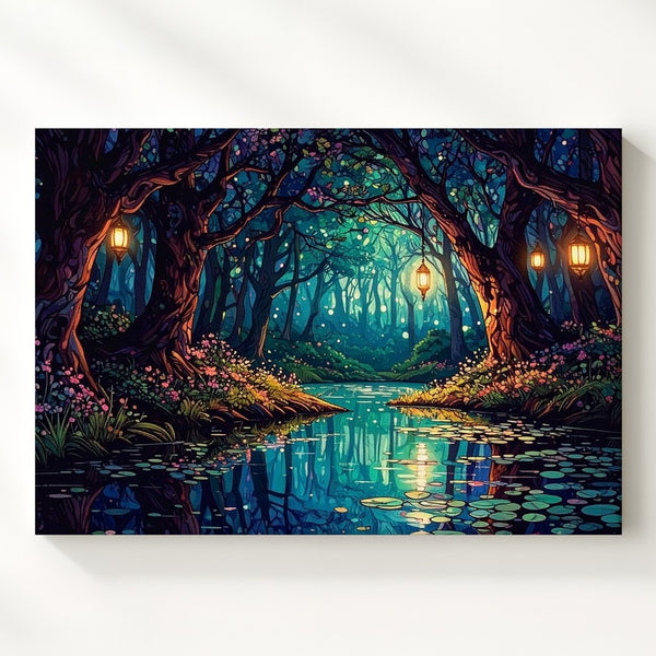 Lantern Glade Canvas – Magical Forest Cathedral Fantasy Wall Art - Gifitto