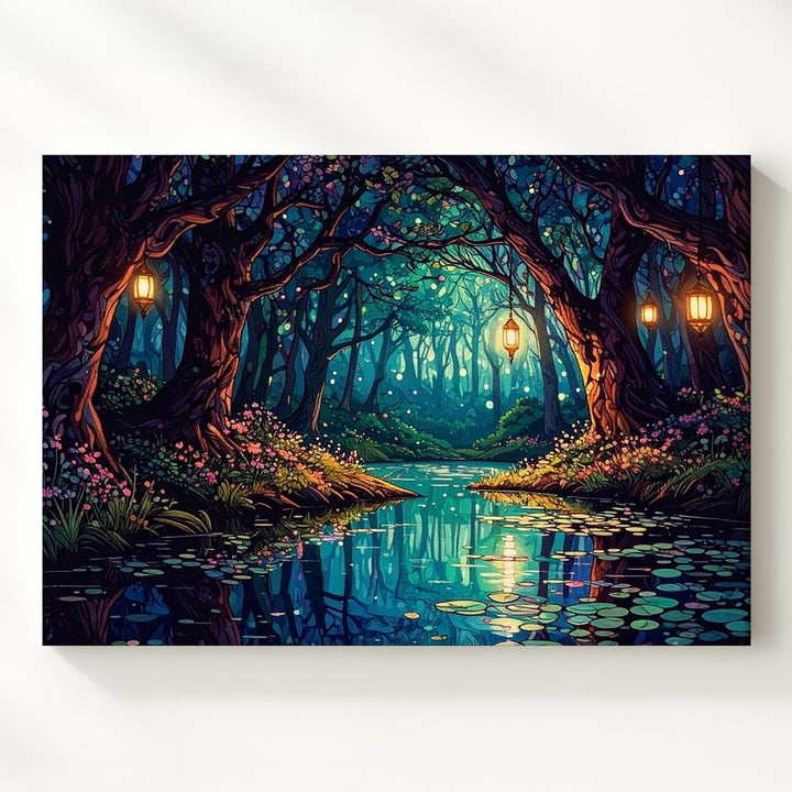 Lantern Glade Canvas – Magical Forest Cathedral Fantasy Wall Art - Gifitto