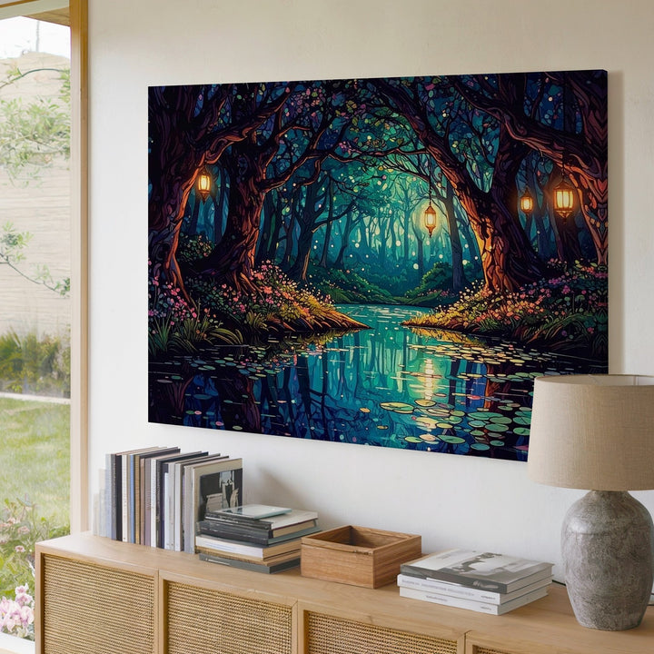 Lantern Glade Canvas – Magical Forest Cathedral Fantasy Wall Art - Gifitto