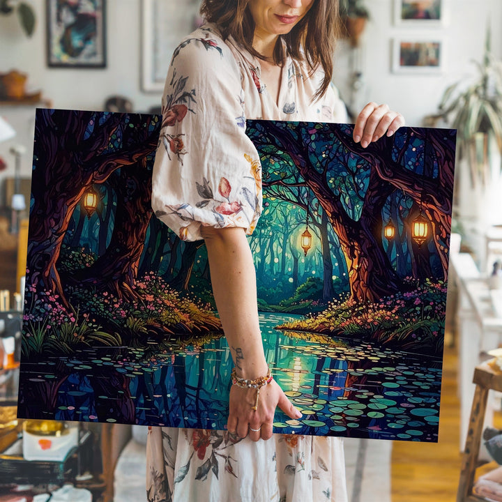 Lantern Glade Canvas – Magical Forest Cathedral Fantasy Wall Art - Gifitto