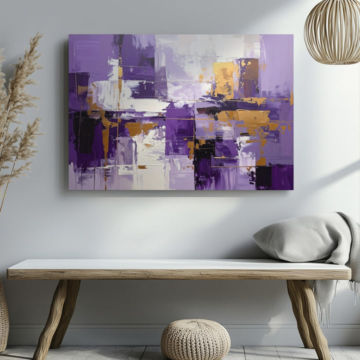 Violet Rhythm Abstract Canvas – Vibrant Purple & Ochre Brushstroke Art - Gifitto
