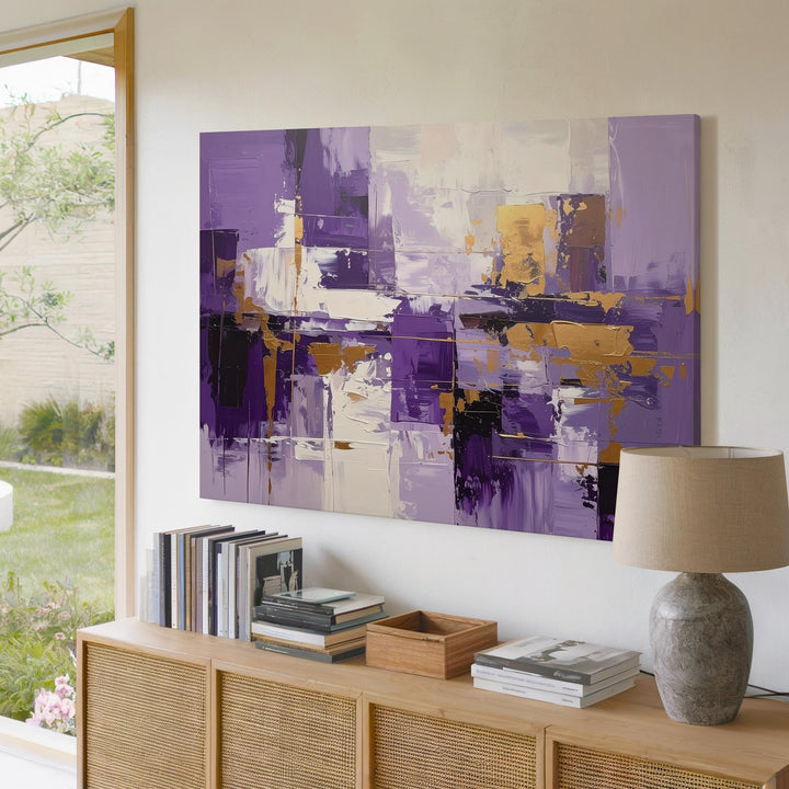 Violet Rhythm Abstract Canvas – Vibrant Purple & Ochre Brushstroke Art - Gifitto