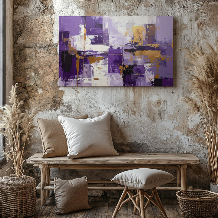 Violet Rhythm Abstract Canvas – Vibrant Purple & Ochre Brushstroke Art - Gifitto