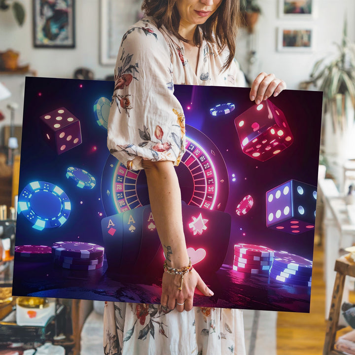 Neon Casino Spin Canvas – Futuristic Roulette & Gaming Elements Wall Art - Gifitto