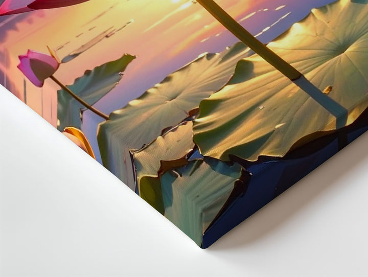 Sunset Lotus Lake Canvas – Hyper-Realistic Floral Art of Peace & Renewal - Gifitto