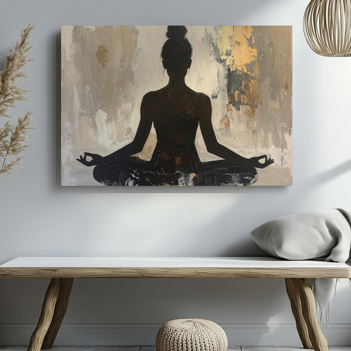 Seated Yoga Woman Canvas – Textured Minimalist Art of Inner Peace & Mindfulness - Gifitto