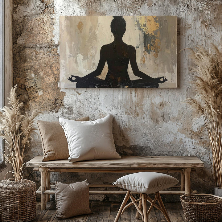 Seated Yoga Woman Canvas – Textured Minimalist Art of Inner Peace & Mindfulness - Gifitto