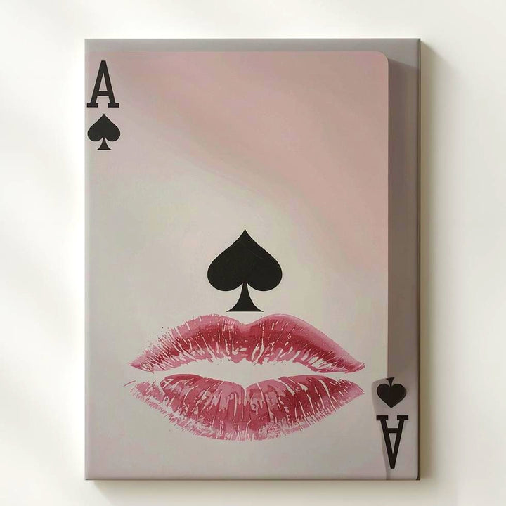 Romantic Ace of Spades Canvas – Playful Graphic Design with Lipstick Kiss Marks - Gifitto