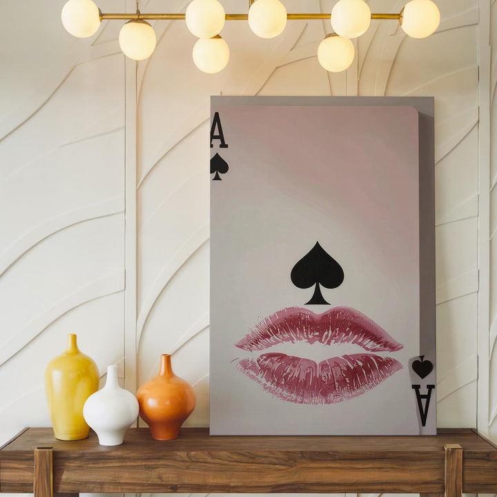 Romantic Ace of Spades Canvas – Playful Graphic Design with Lipstick Kiss Marks - Gifitto