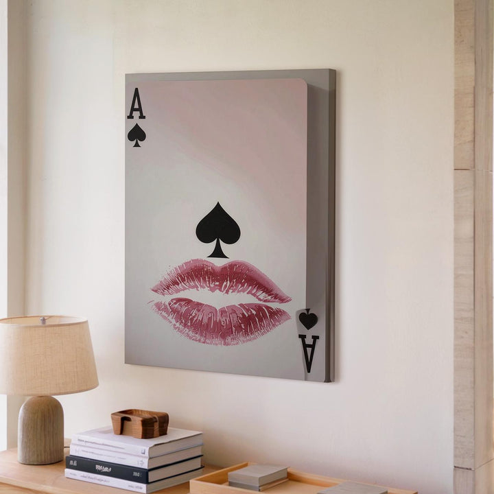 Romantic Ace of Spades Canvas – Playful Graphic Design with Lipstick Kiss Marks - Gifitto