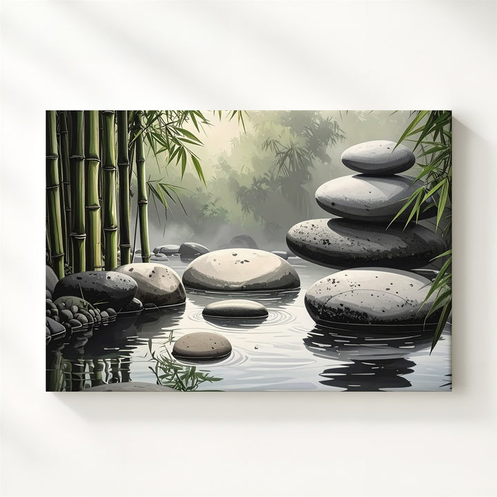 Zen Garden Stones & Bamboo Canvas – Minimalist Reflection of Balance & Stillness - Gifitto