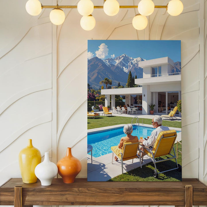 Luxurious Modern Villa Canvas – Poolside Relaxation with Mountain View - Gifitto