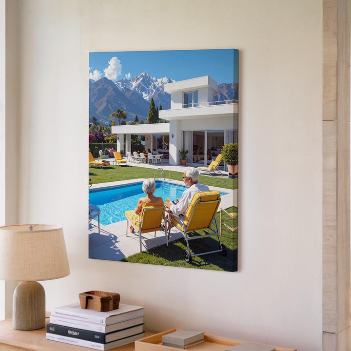 Luxurious Modern Villa Canvas – Poolside Relaxation with Mountain View - Gifitto
