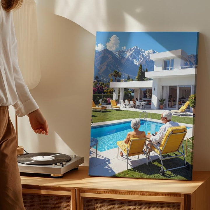 Luxurious Modern Villa Canvas – Poolside Relaxation with Mountain View - Gifitto